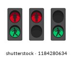 Pedestrian traffic light with human silhouette flat vector. Red and green stoplight