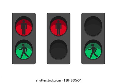 Pedestrian traffic light with human silhouette flat vector. Red and green stoplight