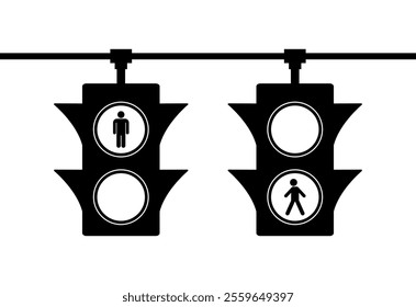 Pedestrian traffic light signals showing standing and walking person icons