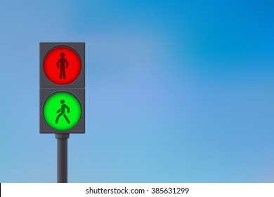 Pedestrian Traffic Light.   Sky background. Vector illustration