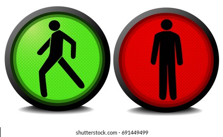 Pedestrian traffic lights with red and green lamps
