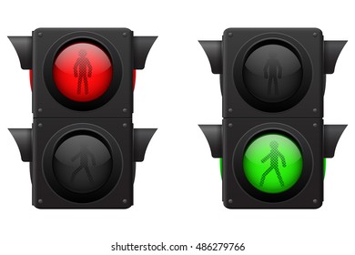 Pedestrian traffic lights. Vector illustration isolated on white background