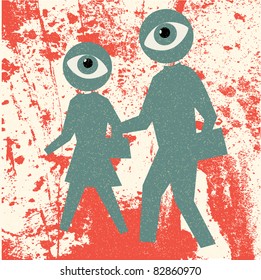 Pedestrian traffic retro poster