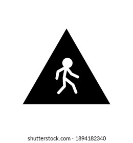 Pedestrian traffic sign, pedestrian crossing ahead symbol  in solid black flat shape glyph icon, isolated on white background