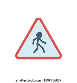 Pedestrian traffic sign, pedestrian crossing ahead symbol  in solid black flat shape glyph icon, isolated on white background