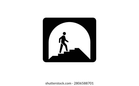 Pedestrian underpass or subway sign icon with a man walking down the stairs isolated on white background.