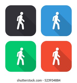 Pedestrian vector icon - colored illustration (gray blue green red)  with long shadow