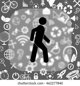 Pedestrian vector icon - matte glass button on background consisting of  different icons