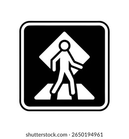 Pedestrian Walk Sign in Frame Icon – Vector Zebra Crossing Symbol


