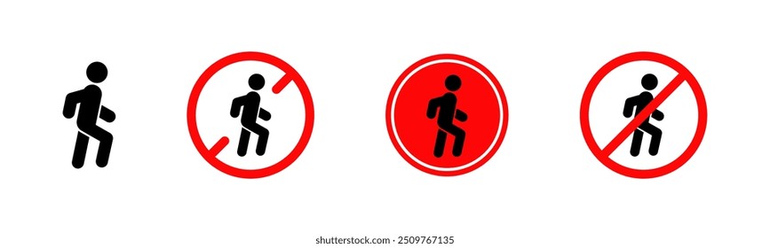 Pedestrian walk sign. Person walking vector icons. Traffic road signs. Pedestrian walk crossing vector illustration