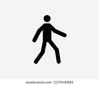 Pedestrian Walking Man Stick Figure Walk Cross Crossing Black White Silhouette Symbol Icon Sign Graphic Clipart Artwork Illustration Pictogram Vector svg