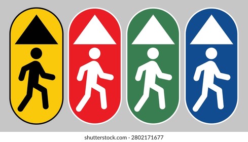 Pedestrian Walkway Wayfinding Floor Sign Icon Label Sticker Badge Vector Illustration