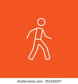 Pedestrianism line icon for web, mobile and infographics. Vector white icon isolated on red background.