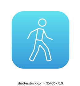 Icono de línea peatonal para web, móvil e infografía. Icono de blanco vector en el cuadrado de gradiente azul con esquinas redondeadas aisladas en fondo blanco.