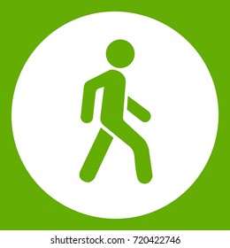 Pedestrians only road sign icon white isolated on green background. Vector illustration