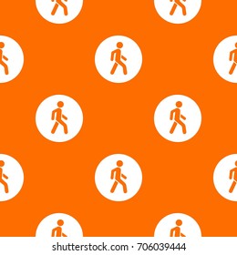 Pedestrians only road sign pattern repeat seamless in orange color for any design. Vector geometric illustration