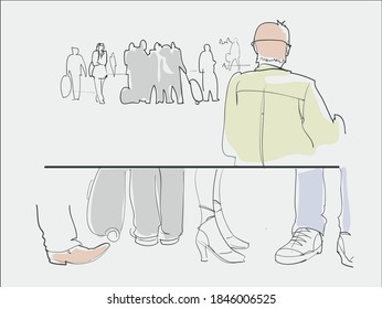 Pedestrians, walking crowd, urban plot, cityscape