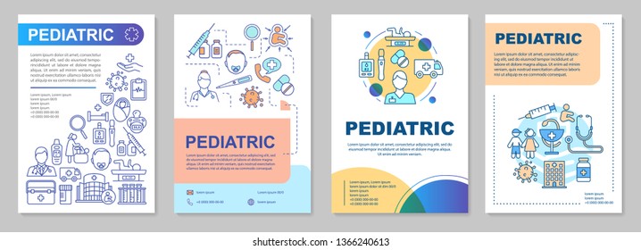 Pediatric brochure template layout. Services, medical assistance. Flyer, booklet, leaflet print design with linear illustrations. Vector page layouts for magazines, annual reports, advertising posters