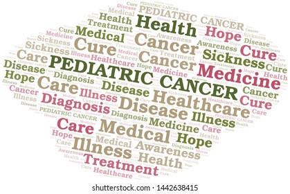 Pediatric Cancer word cloud. Vector made with text only.