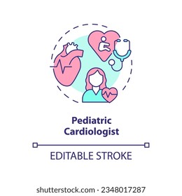 Pediatric cardiologist concept icon. Heart doctor. Disease prevention. Healthcare practitioner. Childcare centre abstract idea thin line illustration. Isolated outline drawing. Editable stroke