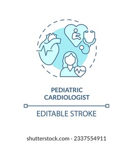 Pediatric cardiologist turquoise concept icon. Heart doctor. Healthcare practitioner. Childcare centre abstract idea thin line illustration. Isolated outline drawing. Editable stroke