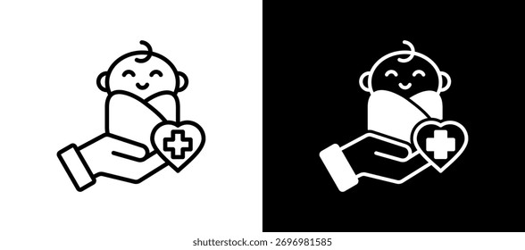 Pediatric Care Icon whiteblack Vector Illustration