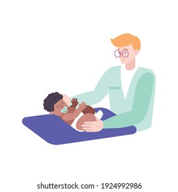 Pediatric Checkup Composition With Character Of Doctor Examining Small Baby Vector Illustration