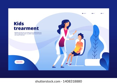 Pediatric Clinic. Clinical Pediatric Care Mother Sick Child Doctor Hospital Health Checking Kids Healthcare Vector Landing Page