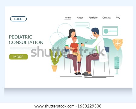 Pediatric consultation vector website template, web page and landing page design for website and mobile site development. Pediatrician checkup in clinic, children healthcare.