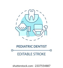 Pediatric dentist turquoise concept icon. Dental clinic. Oral health. Teeth treatment. Childcare center. Medical care abstract idea thin line illustration. Isolated outline drawing. Editable stroke