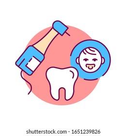 Pediatric dentistry color line icon. Check and treatment teeth in children. Pictogram for web page, mobile app, promo. UI UX GUI design element.
