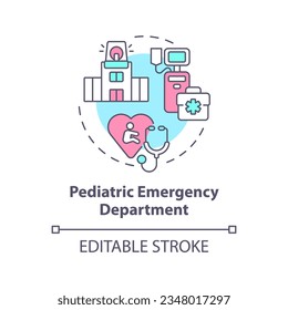 Pediatric emergency department concept icon. Critical care. Medical equipment. Trauma center. Children hospital abstract idea thin line illustration. Isolated outline drawing. Editable stroke