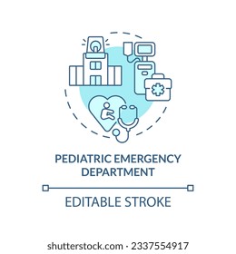 Pediatric emergency department turquoise concept icon. Critical care. Medical equipment. Children hospital abstract idea thin line illustration. Isolated outline drawing. Editable stroke