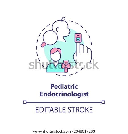 Pediatric endocrinologist concept icon. Endocrine system. Hormonal imbalance. Children doctor. Medical center abstract idea thin line illustration. Isolated outline drawing. Editable stroke