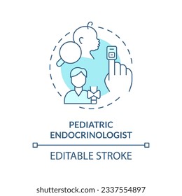 Pediatric endocrinologist turquoise concept icon. Endocrine system. Hormonal imbalance. Children doctor. Medical center abstract idea thin line illustration. Isolated outline drawing. Editable stroke
