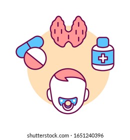 Pediatric Endocrinology Color Line Icon. Checking Children For The Normalization Of Hormones And Thyroid Glands. Pictogram For Web Page, Mobile App, Promo. UI UX GUI Design Element.