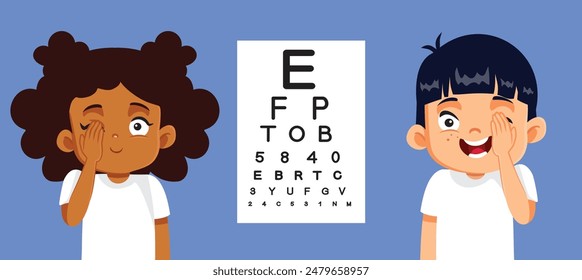 
Pediatric Eye Examination Vector Cartoon Concept Illustration. Children having access to ophthalmological health care 
