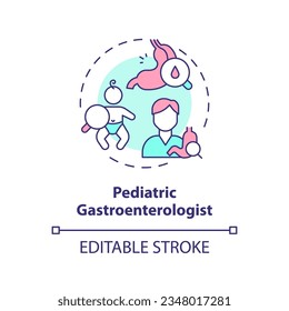 Pediatric gastroenterologist concept icon. Digestive system. Stomach doctor. Healthcare practitioner. Child clinic abstract idea thin line illustration. Isolated outline drawing. Editable stroke