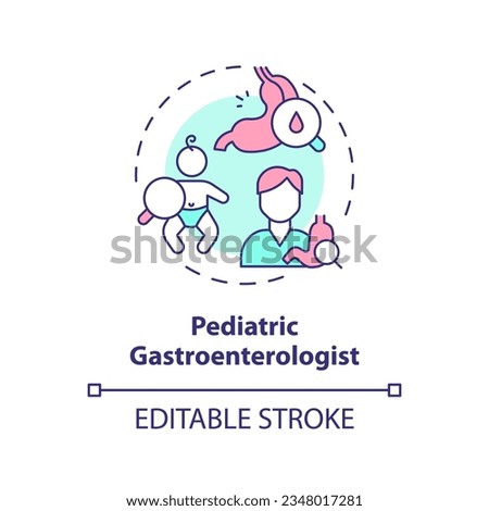 Pediatric gastroenterologist concept icon. Digestive system. Stomach doctor. Healthcare practitioner. Child clinic abstract idea thin line illustration. Isolated outline drawing. Editable stroke