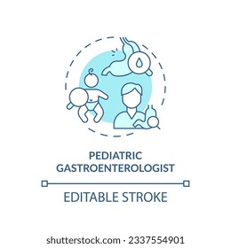 Pediatric gastroenterologist turquoise concept icon. Digestive system. Healthcare practitioner. Child clinic abstract idea thin line illustration. Isolated outline drawing. Editable stroke