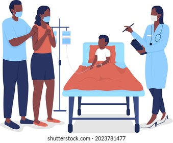 Pediatric hospitalization semi flat color vector characters. Full body people on white. Doctor treating hospitalized child isolated modern cartoon style illustration for graphic design and animation