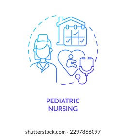 Pediatric nursing blue gradient concept icon. Child medical assistance. Home health care for kids abstract idea thin line illustration. Isolated outline drawing. Myriad Pro-Bold font used