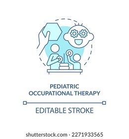 Pediatric occupational therapy blue concept icon. Home health care for kid abstract idea thin line illustration. Isolated outline drawing. Editable stroke. Arial, Myriad Pro-Bold fonts used
