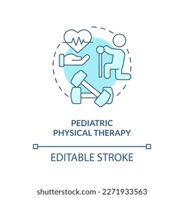 Pediatric physical therapy blue concept icon. Home health care for kid abstract idea thin line illustration. Isolated outline drawing. Editable stroke. Arial, Myriad Pro-Bold fonts used