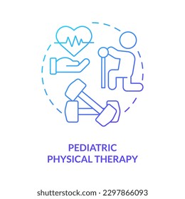 Pediatric physical therapy blue gradient concept icon. Physiotherapy. Home health care for kid abstract idea thin line illustration. Isolated outline drawing. Myriad Pro-Bold font used