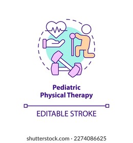 Pediatric physical therapy concept icon. Home health care for kid abstract idea thin line illustration. Isolated outline drawing. Editable stroke. Arial, Myriad Pro-Bold fonts used