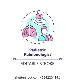 Pediatric pulmonologist concept icon. Respiratory system. Lung doctor. Breathing problem. Children hospital abstract idea thin line illustration. Isolated outline drawing. Editable stroke