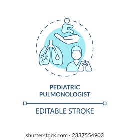 Pediatric pulmonologist turquoise concept icon. Respiratory system. Lung doctor. Breathing problem. Children hospital abstract idea thin line illustration. Isolated outline drawing. Editable stroke