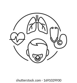 Pediatric Pulmonology Black Line Icon. Check And Treatment Respiratory System In Children. Pictogram For Web Page, Mobile App, Promo. UI UX GUI Design Element