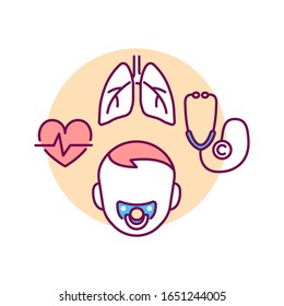 Pediatric Pulmonology Color Line Icon. Check And Treatment Respiratory System In Children. Pictogram For Web Page, Mobile App, Promo. UI UX GUI Design Element.